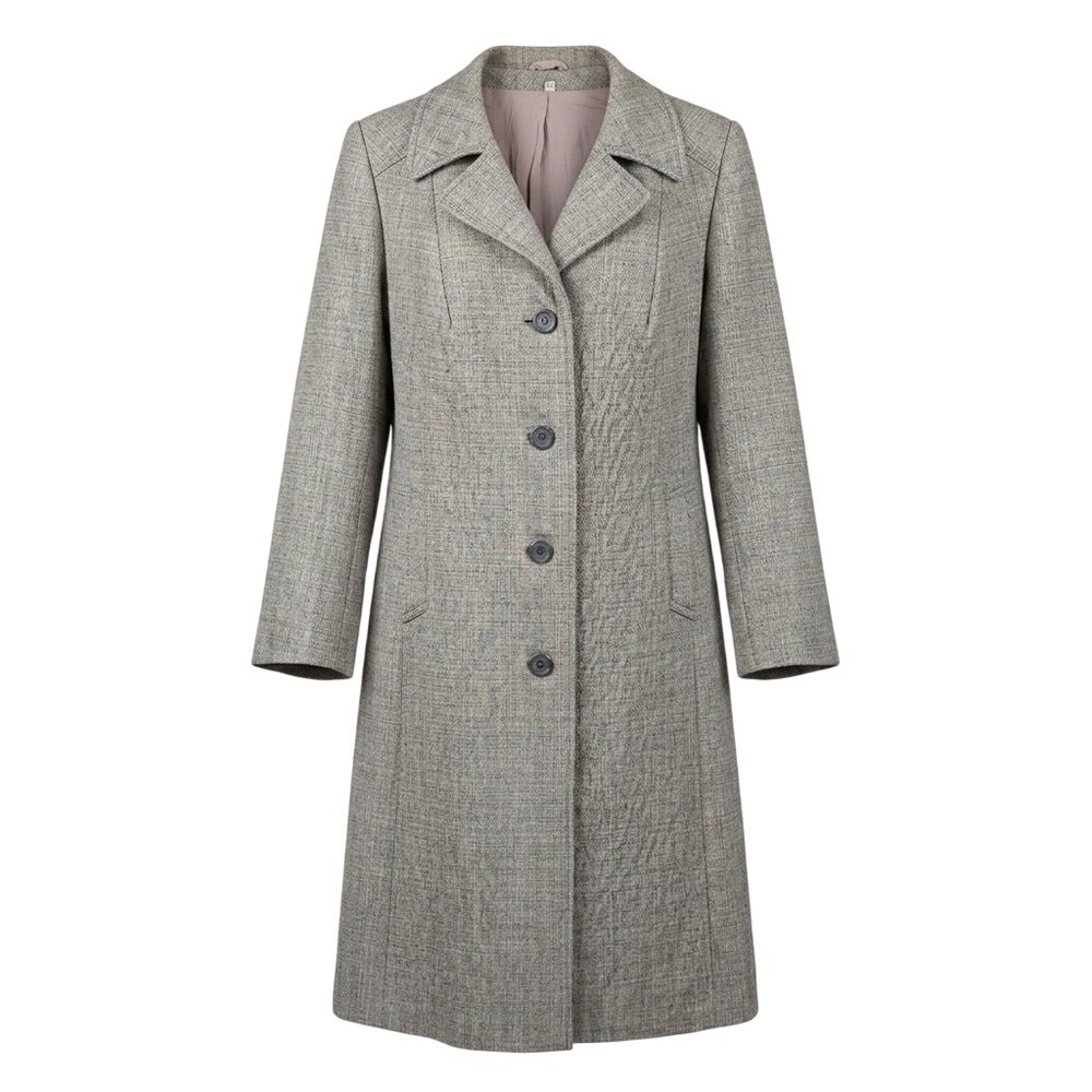 VTG 60s 70s Gray Tweed Long Virgin Wool Blend Trevira Mod Overcoat Germany Sz 42